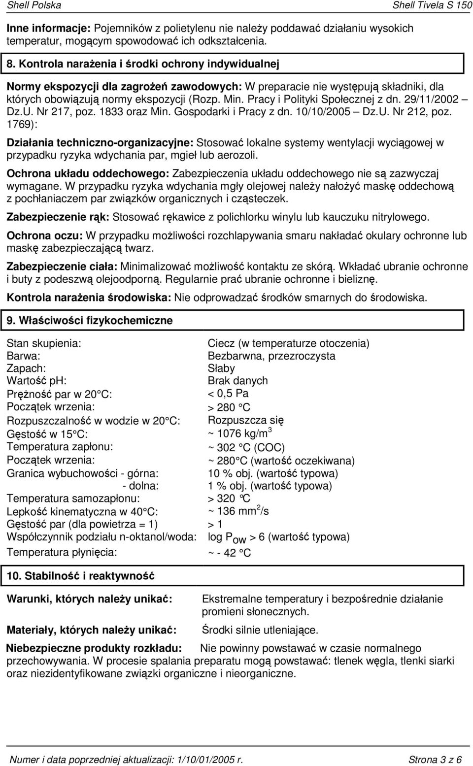 Pracy i Polityki Społecznej z dn. 29/11/2002 Dz.U. Nr 217, poz. 1833 oraz Min. Gospodarki i Pracy z dn. 10/10/2005 Dz.U. Nr 212, poz.