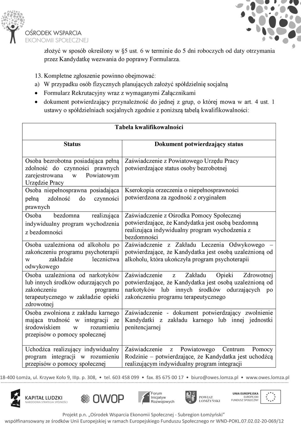 przynależność do jednej z grup, o której mowa w art. 4 ust.
