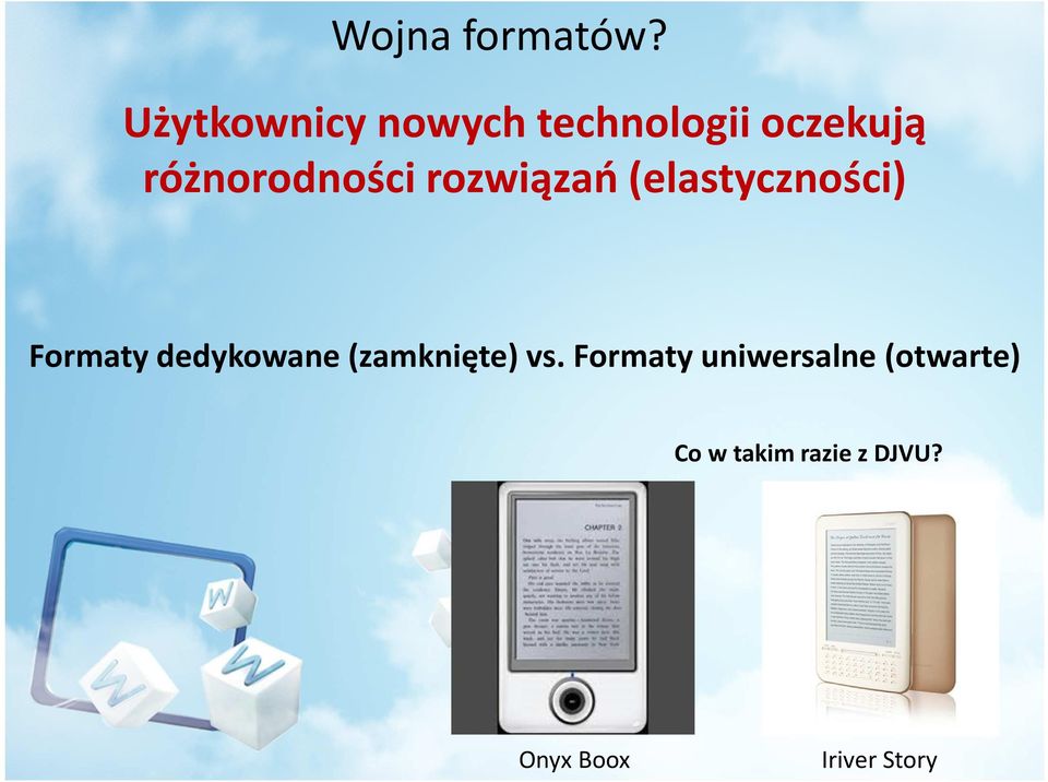 różnorodności rozwiązań (elastyczności) Formaty