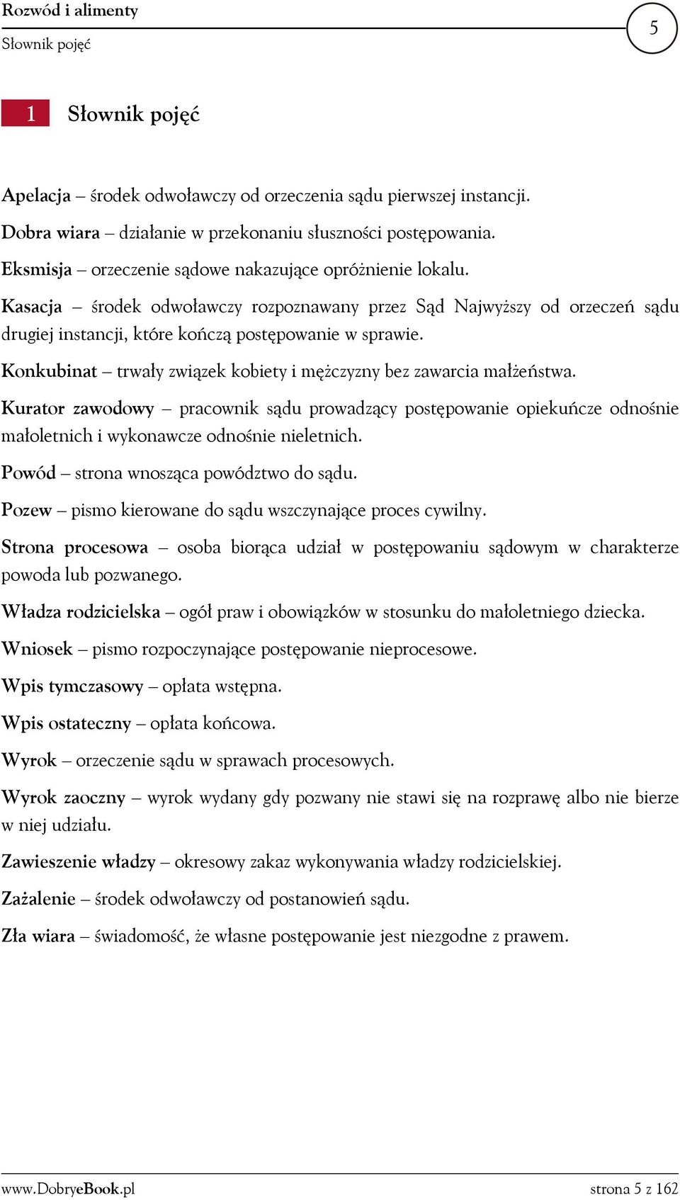 Konkubinat trwały związek kobiety i mężczyzny bez zawarcia małżeństwa. Kurator zawodowy pracownik sądu prowadzący postępowanie opiekuńcze odnośnie małoletnich i wykonawcze odnośnie nieletnich.