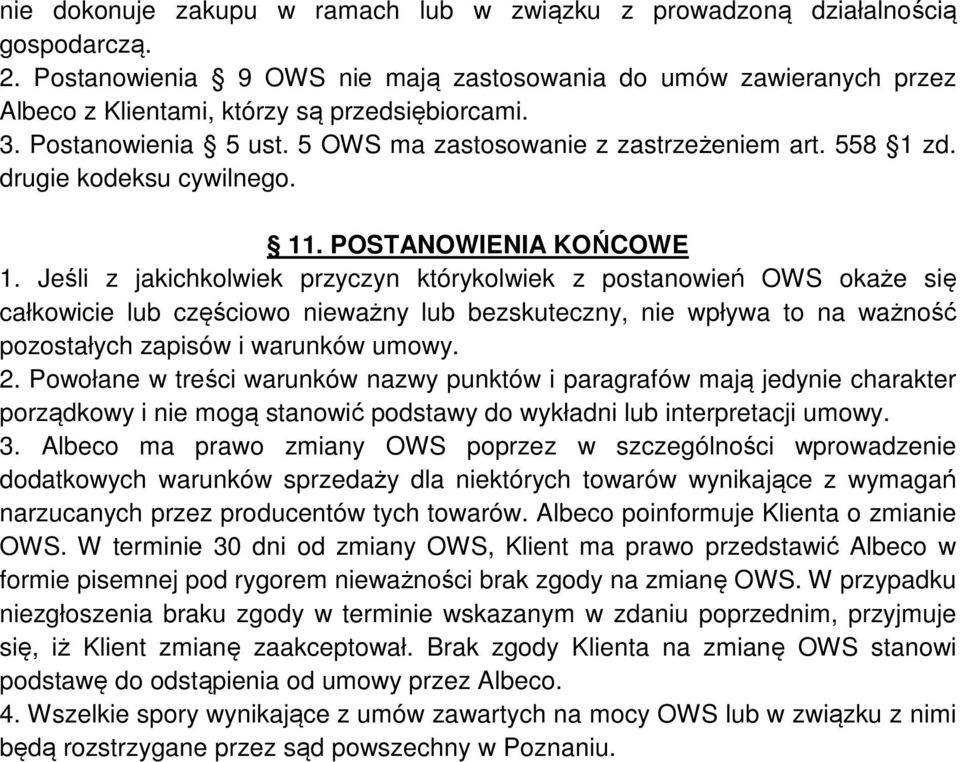 drugie kodeksu cywilnego. 11. POSTANOWIENIA KOŃCOWE 1.