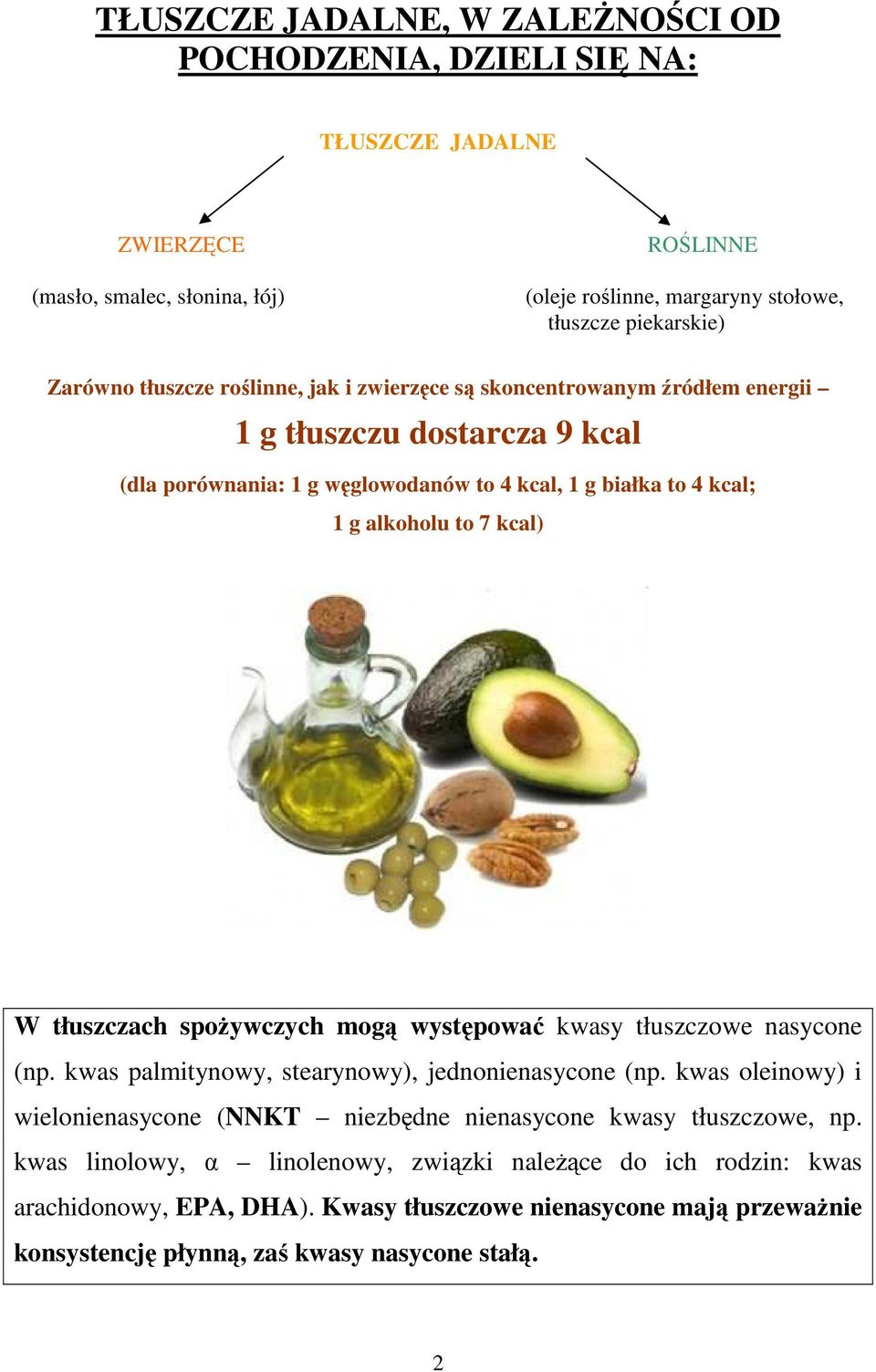 tłuszczach spoŝywczych mogą występować kwasy tłuszczowe nasycone (np. kwas palmitynowy, stearynowy), jednonienasycone (np.