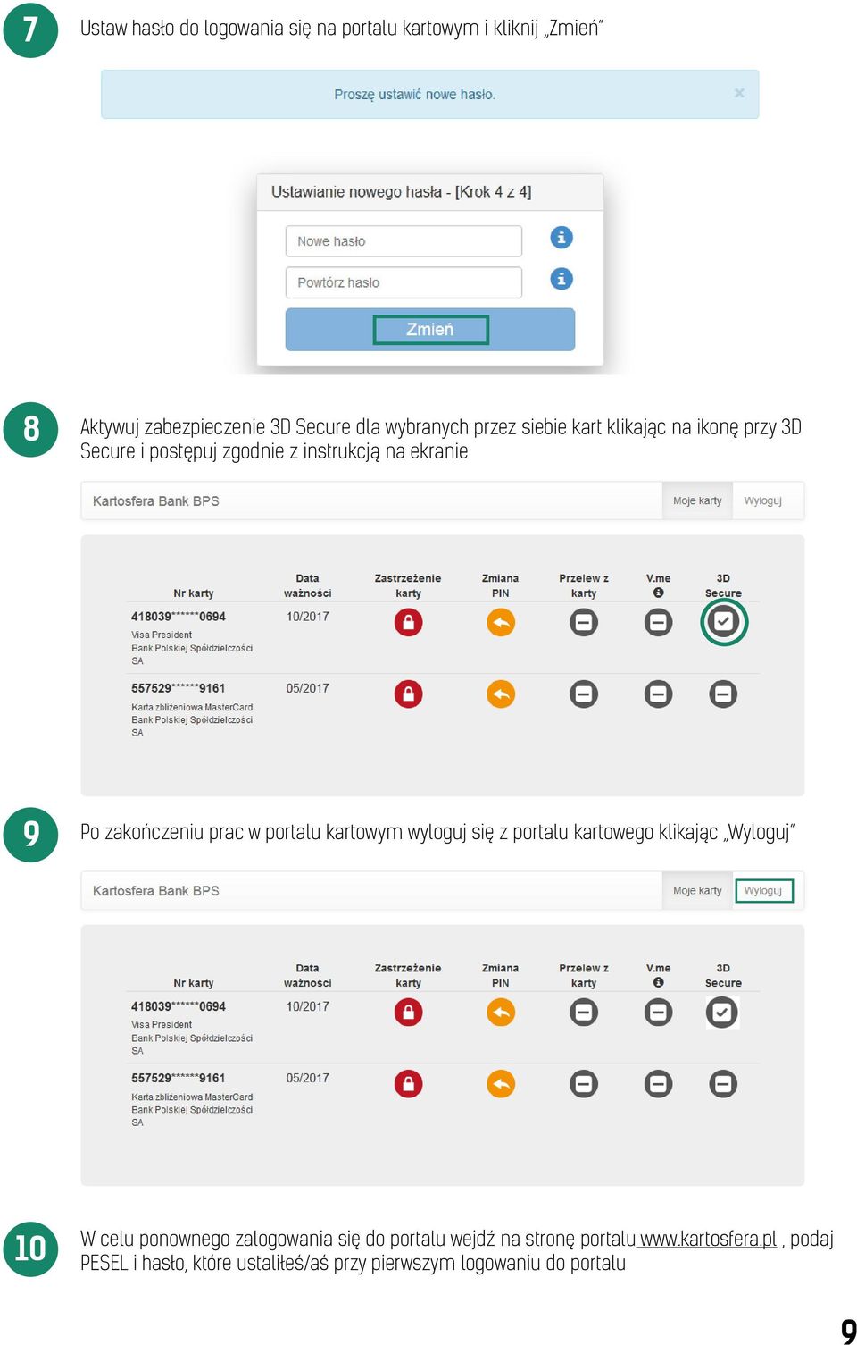 w portalu kartowym wyloguj się z portalu kartowego klikając Wyloguj 10 W celu ponownego zalogowania się do portalu
