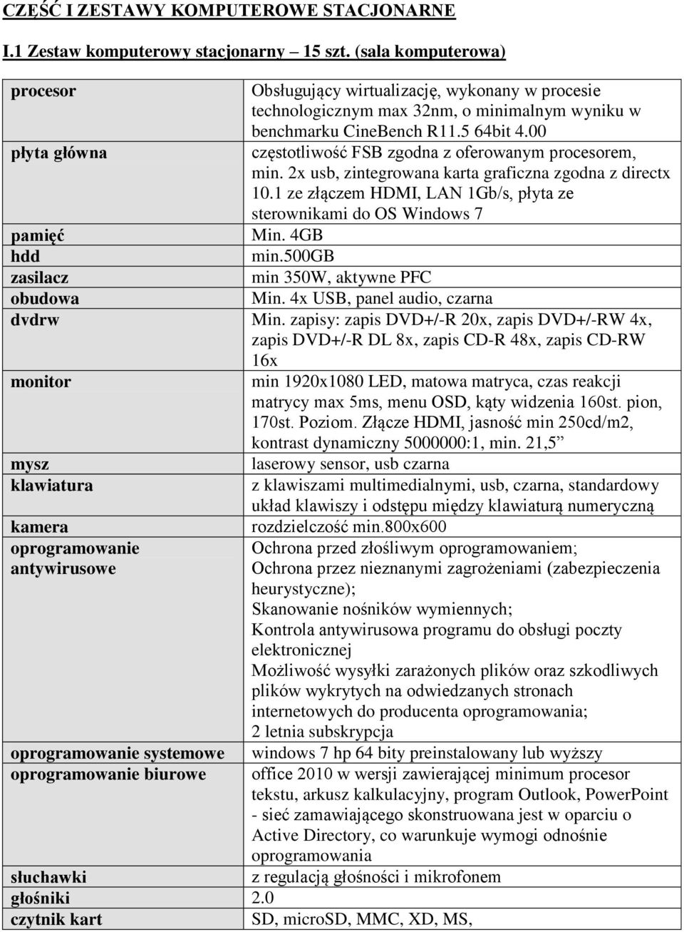 00 płyta główna częstotliwość FSB zgodna z oferowanym procesorem, min. 2x usb, zintegrowana karta graficzna zgodna z directx 10.