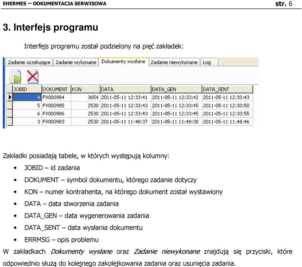 zadania DOKUMENT symbol dokumentu, którego zadanie dotyczy KON numer kontrahenta, na którego dokument został wystawiony DATA data stworzenia