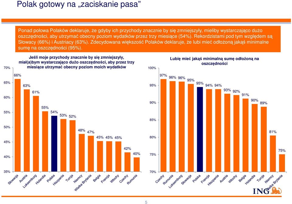 Zdecydowana większość Polaków deklaruje, że lubi mieć odłożoną jakąś minimalne sumę na oszczędności (95%).