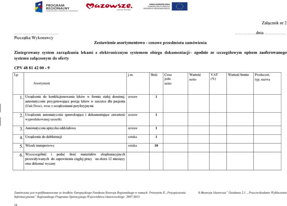 Urządzenie do konfekcjonowania leków w formie stałej doustnej, automatycznie przygotowujące porcję leków w saszetce dla pacjenta (Unit Dose), wraz z urządzeniami peryferyjnymi. zestaw 1 2.