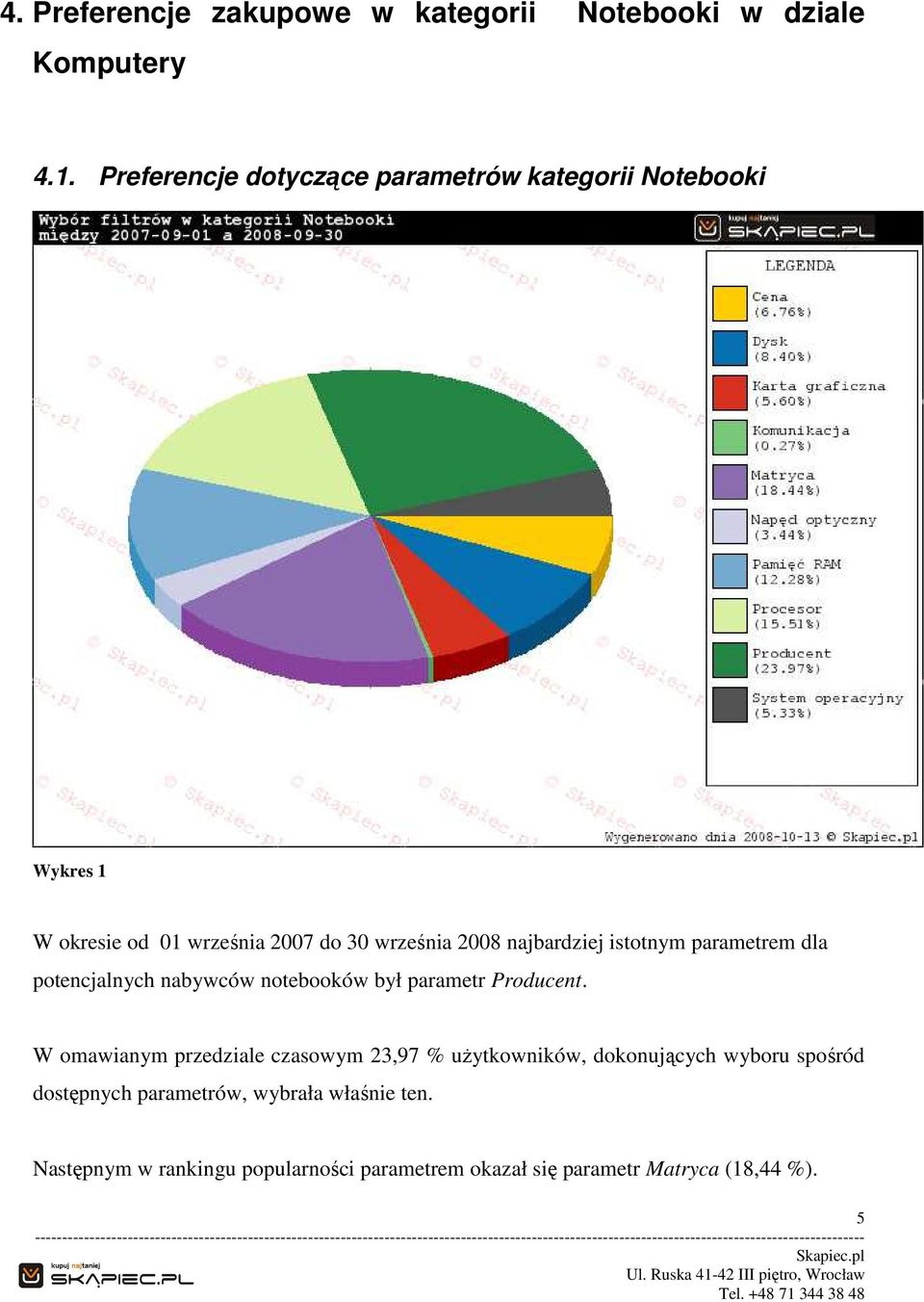 najbardziej istotnym parametrem dla potencjalnych nabywców notebooków był parametr Producent.