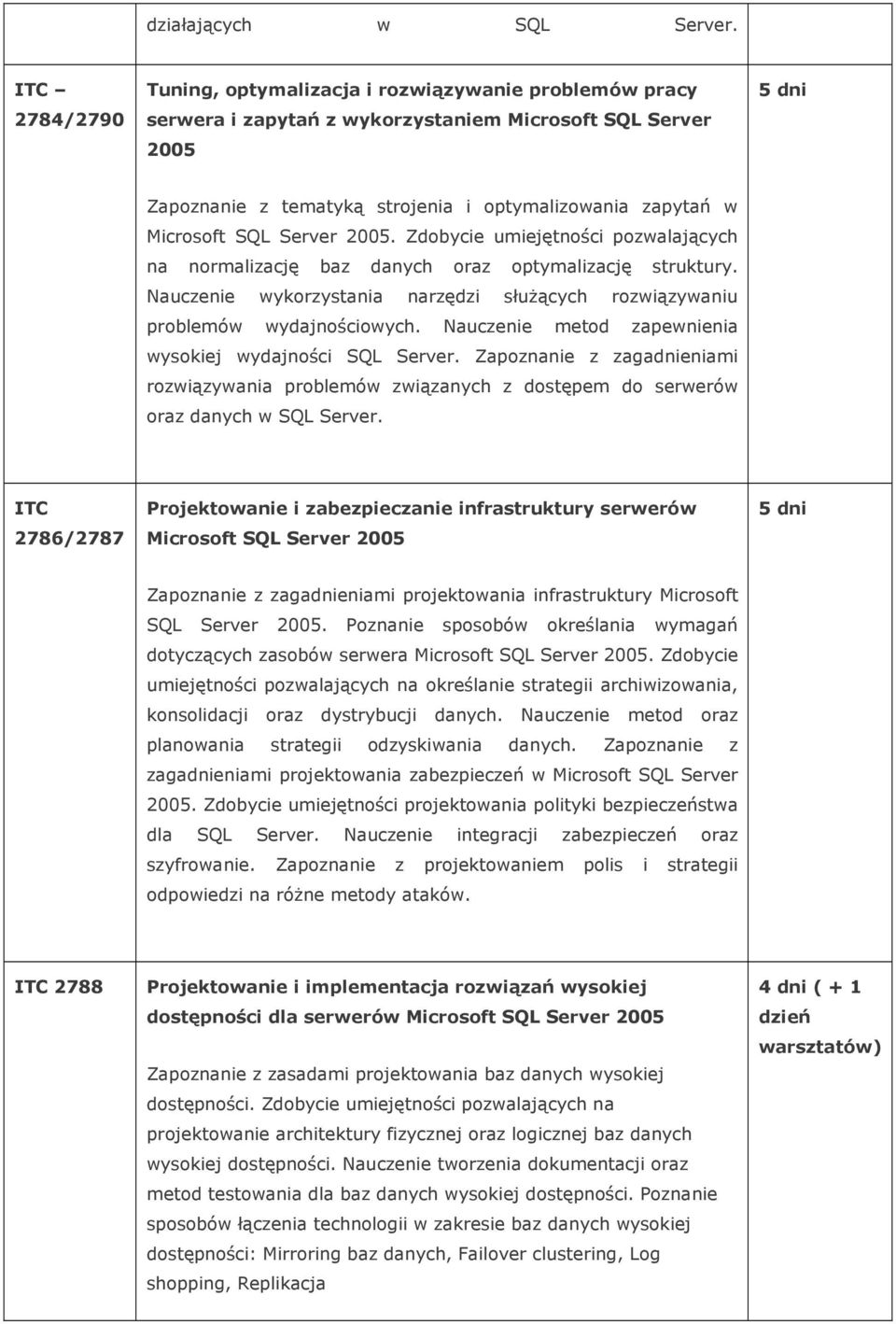 SQL Server 2005. Zdobycie umiejętności pozwalających na normalizację baz danych oraz optymalizację struktury. Nauczenie wykorzystania narzędzi słuŝących rozwiązywaniu problemów wydajnościowych.