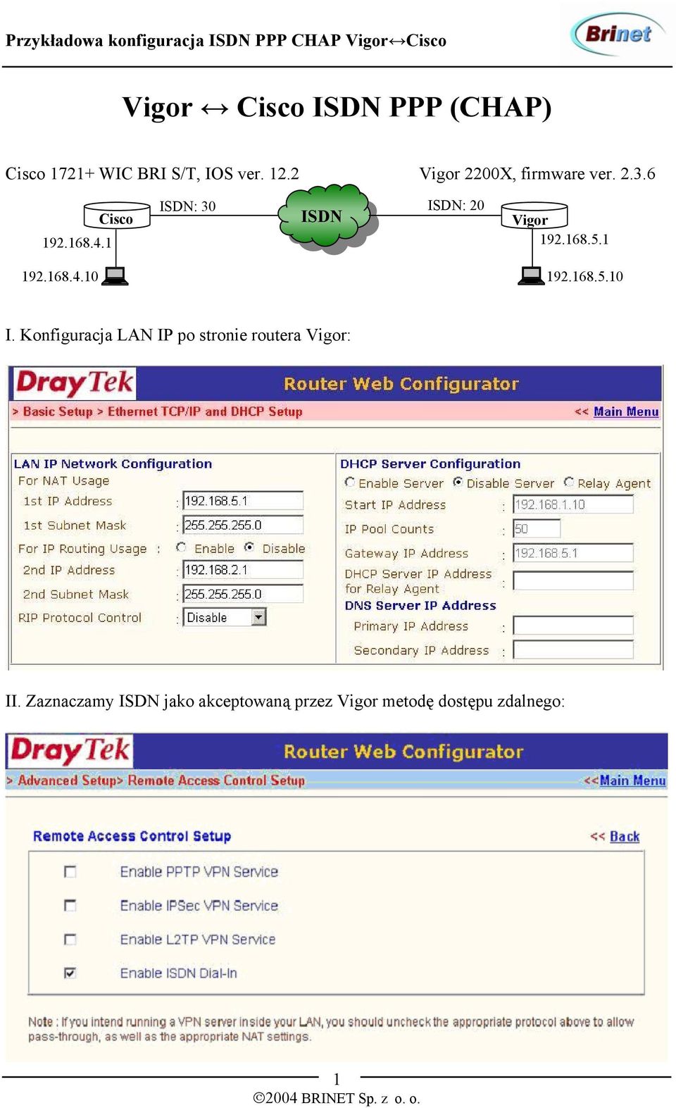 1 Cisco ISDN: 30 ISDN ISDN: 20 Vigor 192.168.5.1 192.168.4.10 192.168.5.10 I.