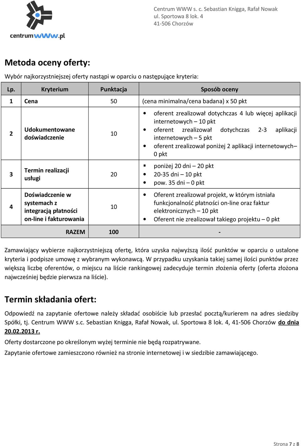 fakturowania 10 20 10 oferent zrealizował dotychczas 4 lub więcej aplikacji internetowych 10 pkt oferent zrealizował dotychczas 2-3 aplikacji internetowych 5 pkt oferent zrealizował poniżej 2