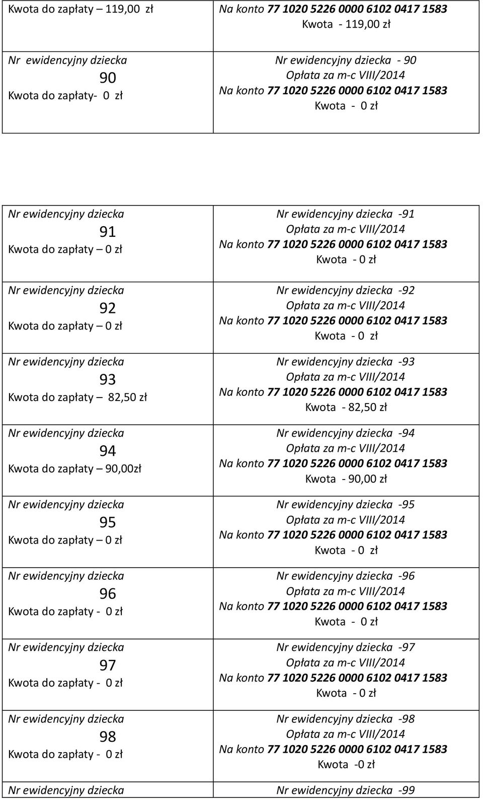 Kwota do zapłaty 90,00zł 95 96 97 98-91 -92-93 Kwota -