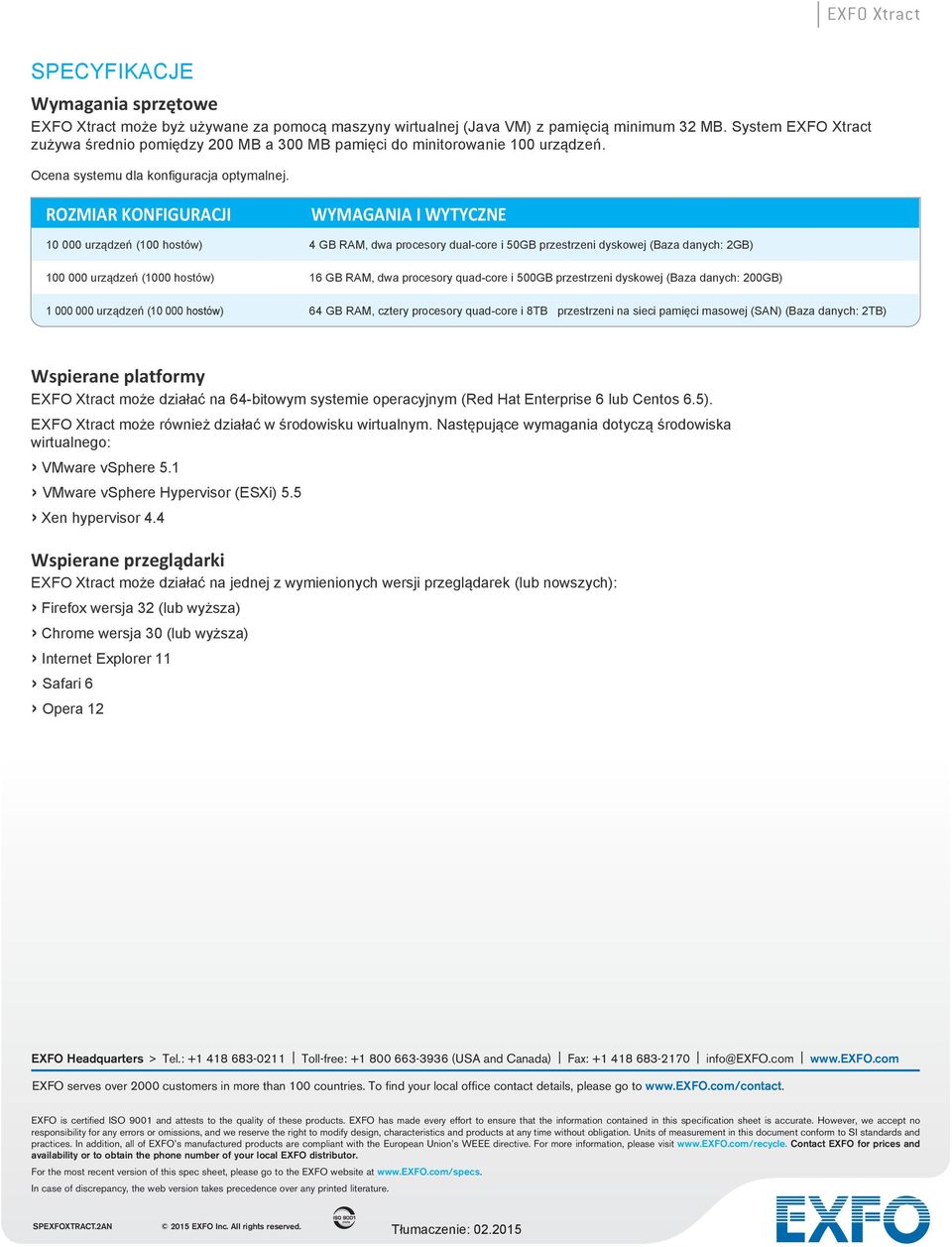 ROZMIAR KONFIGURACJI WYMAGANIA I WYTYCZNE 10 000 urządzeń (100 hostów) 4 GB RAM, dwa procesory dual-core i 50GB przestrzeni dyskowej (Baza danych: 2GB) 100 000 urządzeń (1000 hostów) 16 GB RAM, dwa