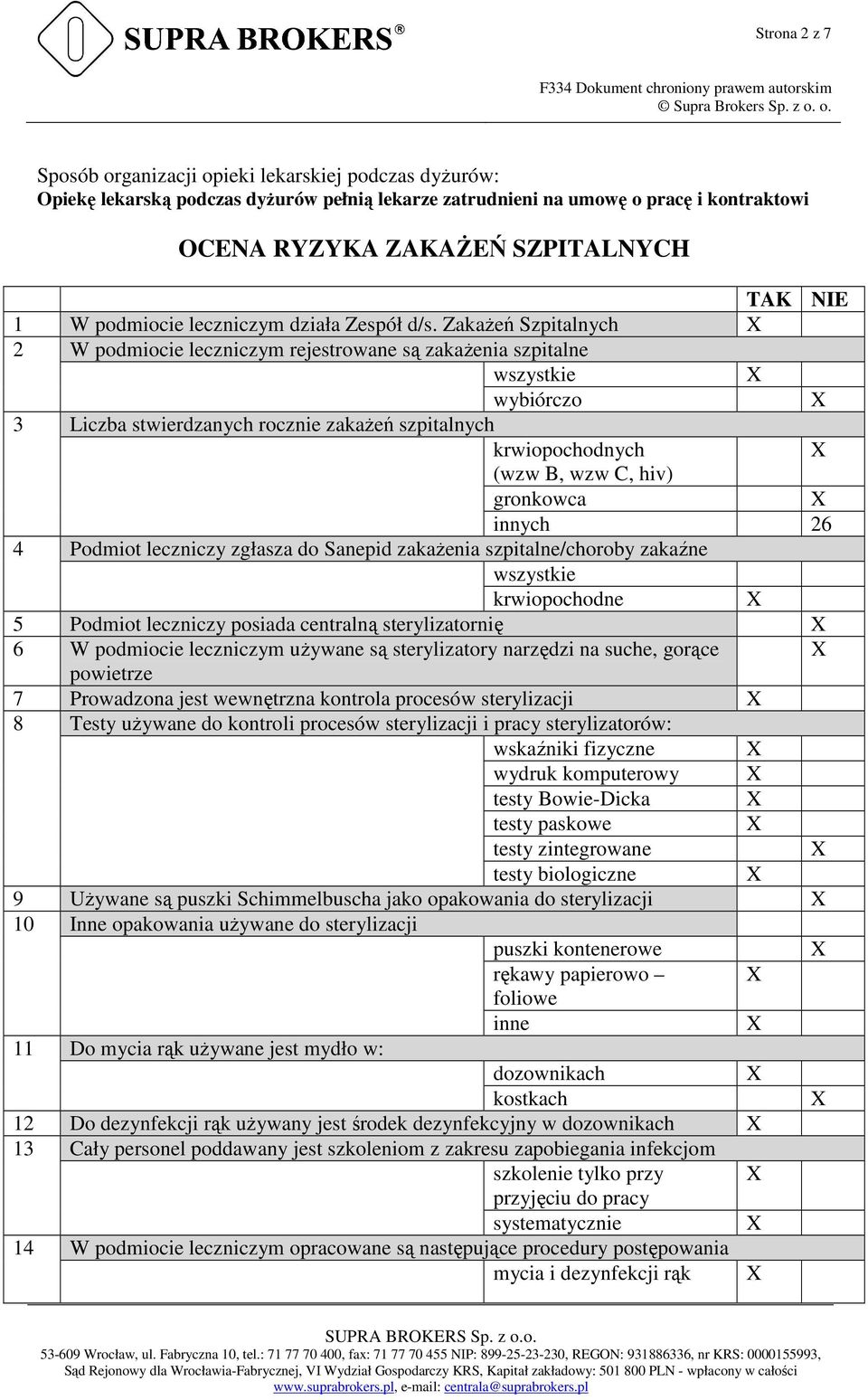 Zakażeń Szpitalnych 2 W podmiocie leczniczym rejestrowane są zakażenia szpitalne wszystkie wybiórczo 3 Liczba stwierdzanych rocznie zakażeń szpitalnych krwiopochodnych (wzw B, wzw C, hiv) gronkowca