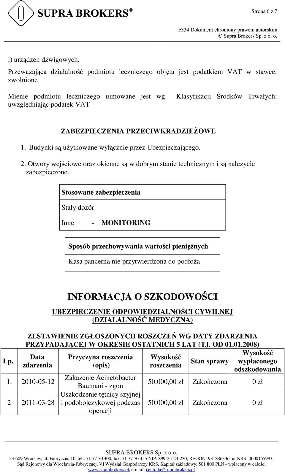 ZABEZPIECZENIA PRZECIWKRADZIEŻOWE 1. Budynki są użytkowane wyłącznie przez Ubezpieczającego. 2. Otwory wejściowe oraz okienne są w dobrym stanie technicznym i są należycie zabezpieczone.