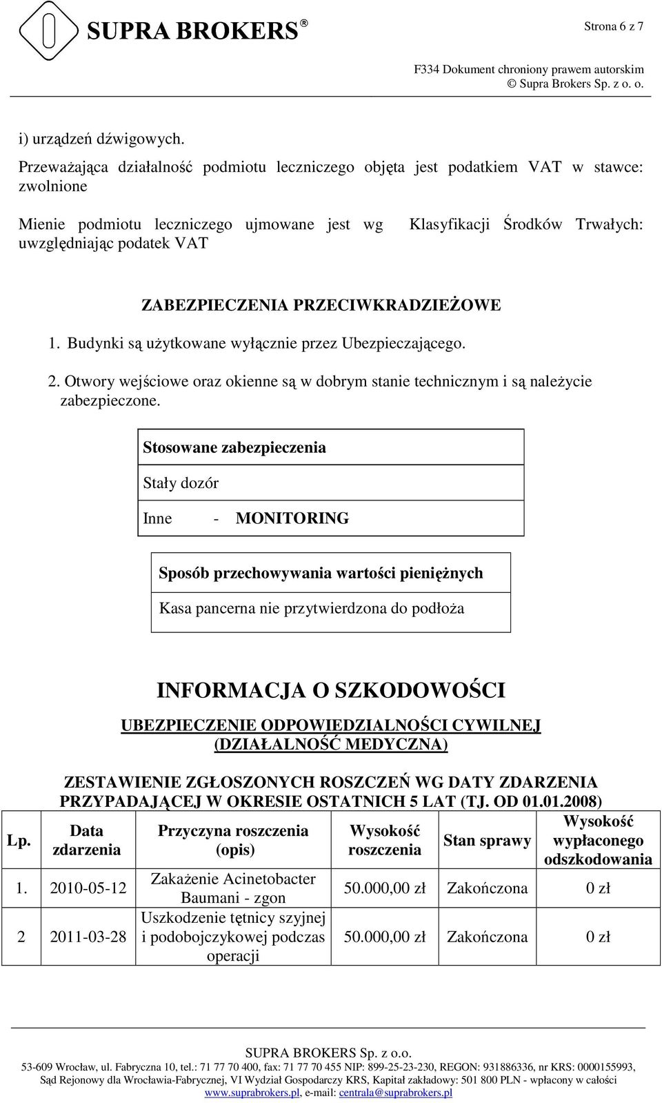 ZABEZPIECZENIA PRZECIWKRADZIEŻOWE 1. Budynki są użytkowane wyłącznie przez Ubezpieczającego. 2. Otwory wejściowe oraz okienne są w dobrym stanie technicznym i są należycie zabezpieczone.