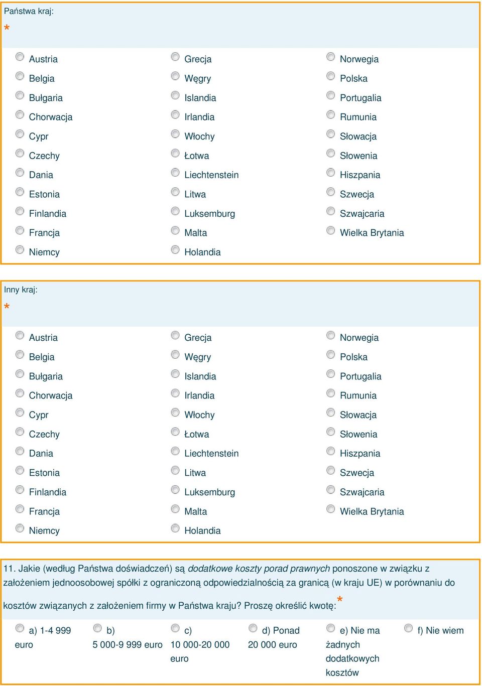 Rumunia Cypr Włochy Słowacja Czechy Łotwa Słowenia Dania Liechtenstein Hiszpania Estonia Litwa Szwecja Finlandia Luksemburg Szwajcaria Francja Malta Wielka Brytania Niemcy Holandia 11.