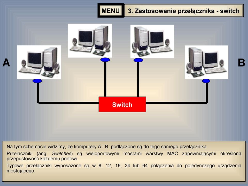 Switches) są wieloportowymi mostami warstwy MC zapewniającymi określoną przepustowość