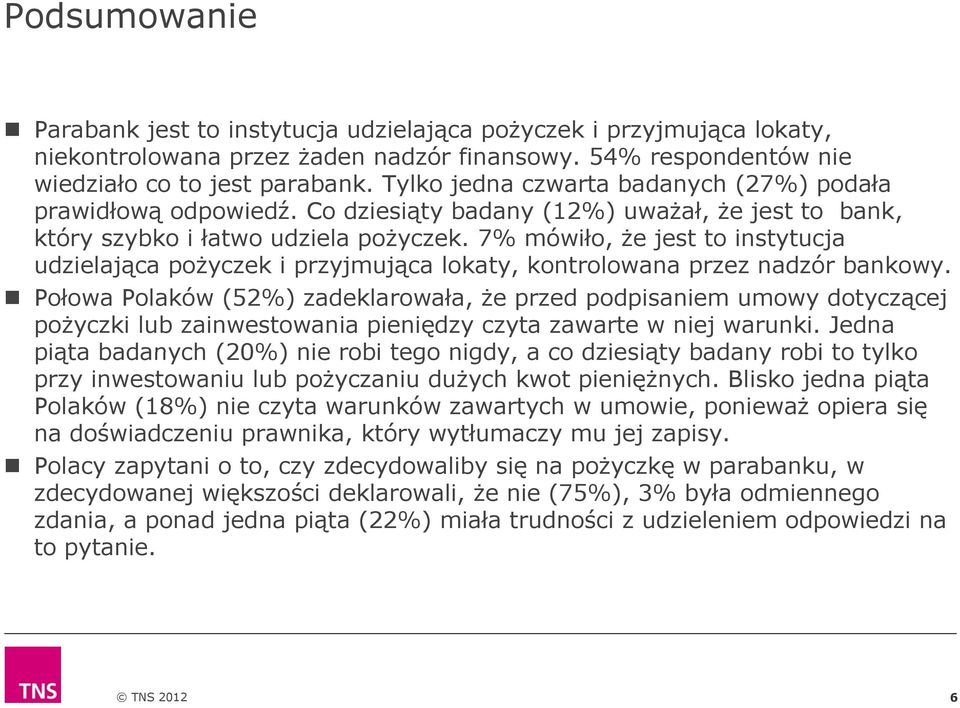 7% mówiło, że jest to instytucja udzielająca pożyczek ż i przyjmująca j lokaty, kontrolowana przez nadzór bankowy.