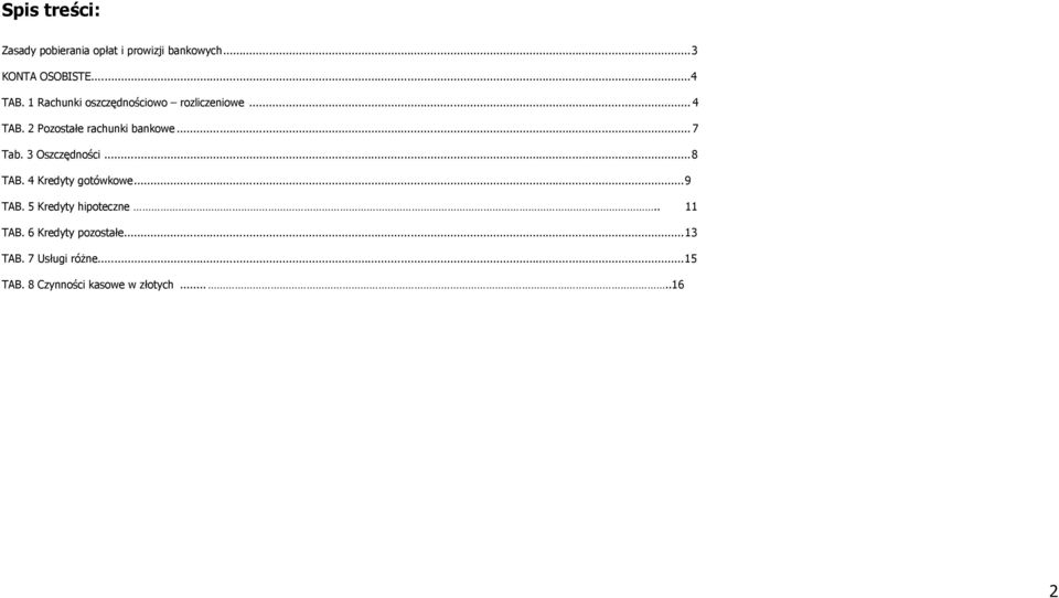 3 Oszczędności... 8 TAB. 4 Kredyty gotówkowe... 9 TAB. 5 Kredyty hipoteczne.. 11 TAB.