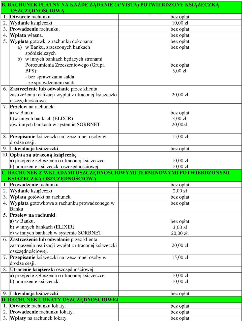 sprawdzeniem salda 6. Zastrzeżenie lub odwołanie przez klienta zastrzeżenia realizacji wypłat z utraconej książeczki oszczędnościowej. 7.
