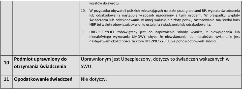 UBEZPIECZYCIEL zobowiązany jest do naprawienia szkody wynikłej z niewykonania lub nienależytego wykonania UMOWY, chyba że niewykonanie lub nienależyte wykonanie jest następstwem okoliczności,