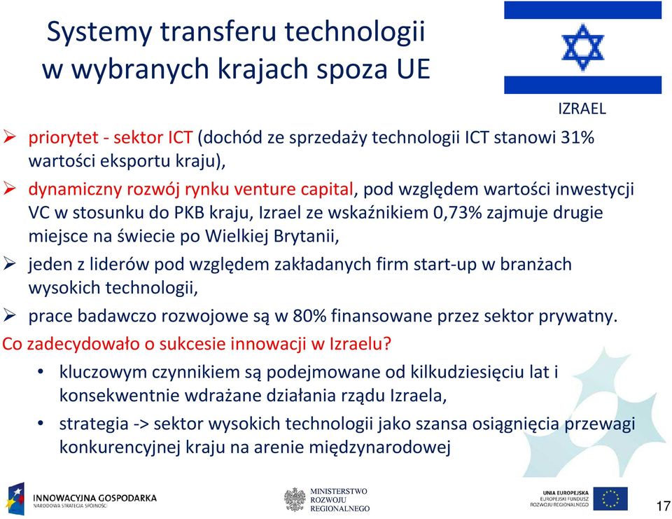 start-up w branżach wysokich technologii, prace badawczo rozwojowe są w 80% finansowane przez sektor prywatny. Co zadecydowało o sukcesie innowacji w Izraelu?