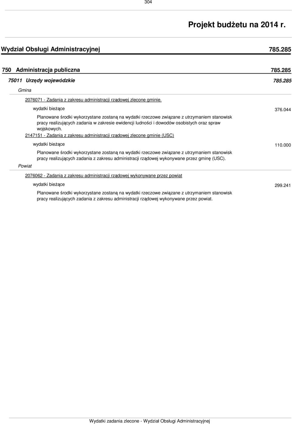 2147151 - Zadania z zakresu administracji rządowej zlecone gminie (USC) Planowane środki wykorzystane zostaną na wydatki rzeczowe związane z utrzymaniem stanowisk pracy realizujących zadania z