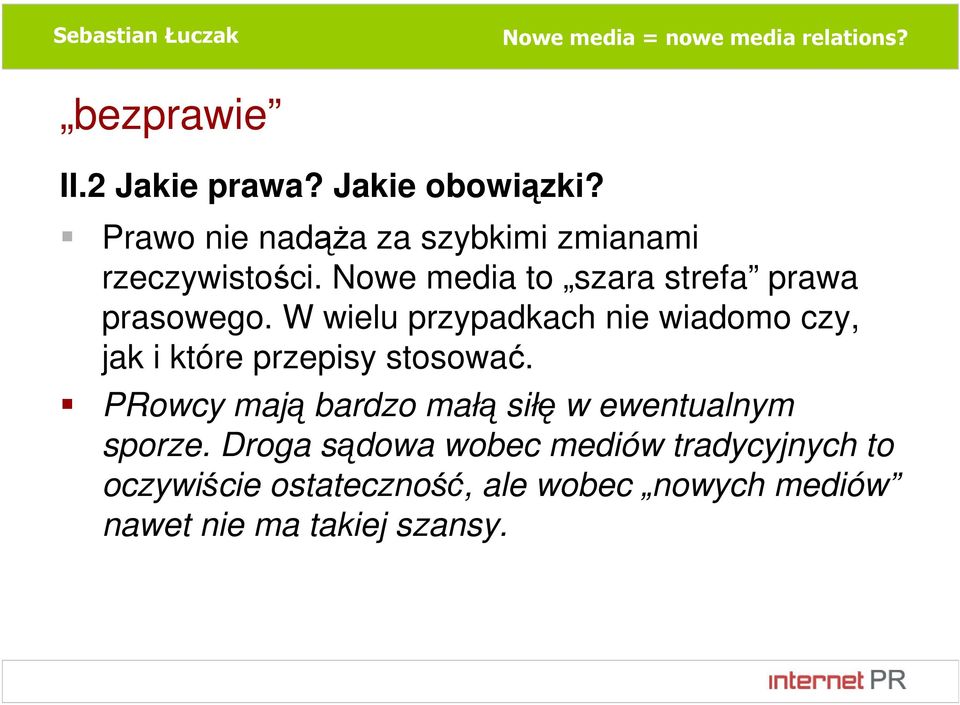Nowe media to szara strefa prawa prasowego.