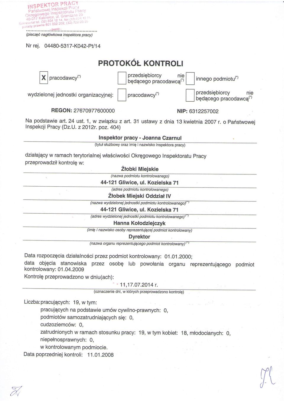 31 ustawy z dnia 13 kwietnia 2007 r. o paristwowei lnspekcji Pracy (Dz.U. 22012r. poz.