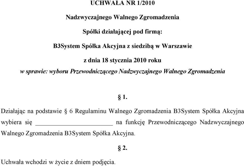 wybiera się na funkcję Przewodniczącego Nadzwyczajnego Walnego