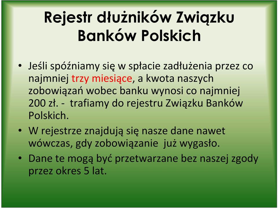 - trafiamy do rejestru Związku Banków Polskich.
