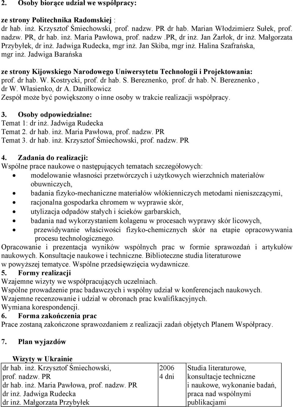 Jadwiga Barańska ze strony Kijowskiego Narodowego Uniwersytetu Technologii i Projektowania: prof. dr hab. W. Kostrycki, prof. dr hab. S. Bereznenko, prof. dr hab. N. Bereznenko, dr W. Własienko, dr A.