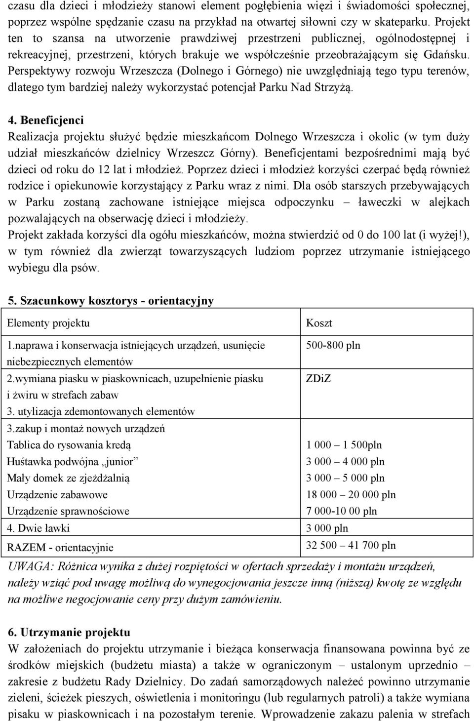 Perspektywy rozwoju Wrzeszcza (Dolnego i Górnego) nie uwzględniają tego typu terenów, dlatego tym bardziej należy wykorzystać potencjał Parku Nad Strzyżą. 4.