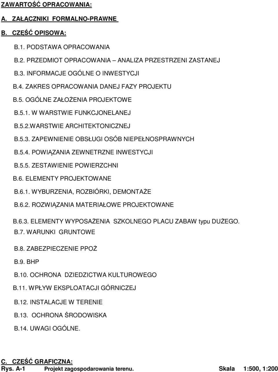 POWIĄZANIA ZEWNETRZNE INWESTYCJI B.5.5. ZESTAWIENIE POWIERZCHNI B.6. ELEMENTY PROJEKTOWANE B.6.1. WYBURZENIA, ROZBIÓRKI, DEMONTAŻE B.6.2. ROZWIĄZANIA MATERIAŁOWE PROJEKTOWANE B.6.3.