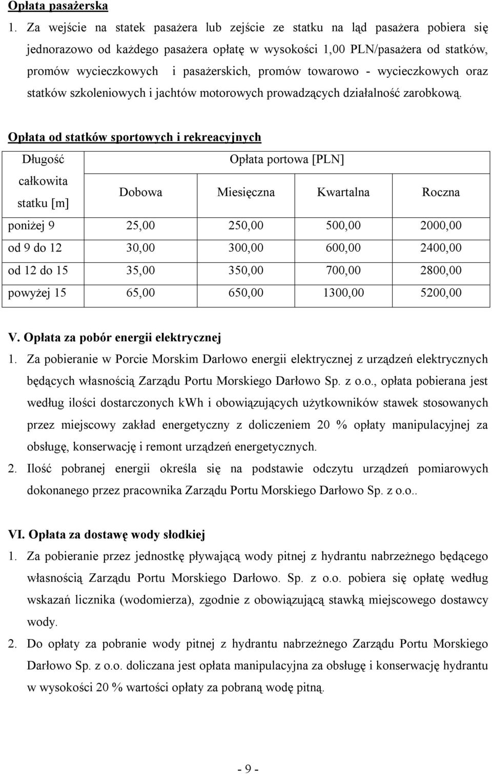 promów towarowo - wycieczkowych oraz statków szkoleniowych i jachtów motorowych prowadzących działalność zarobkową.