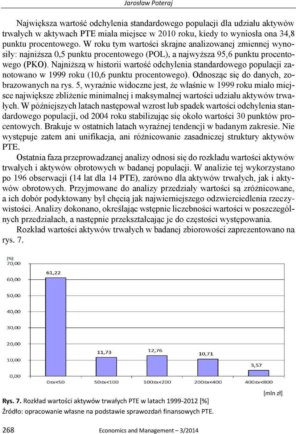 Najniższą w historii wartość odchylenia standardowego populacji zanotowano w 1999 roku (10,6 punktu procentowego). Odnosząc się do danych, zobrazowanych na rys.