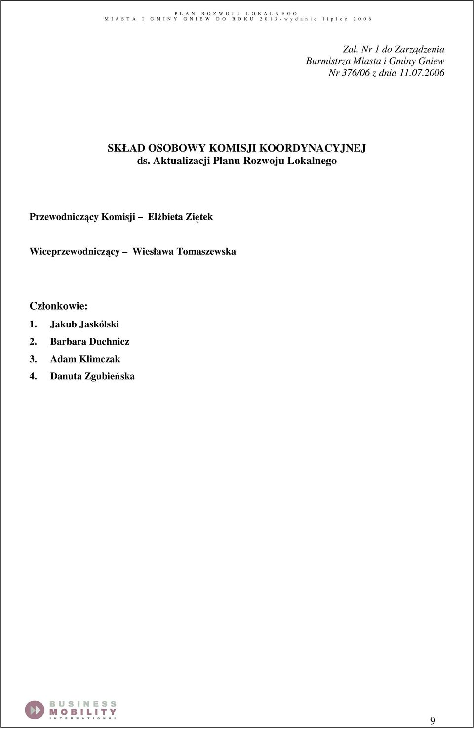 2006 SKŁAD OSOBOWY KOMISJI KOORDYNACYJNEJ ds.