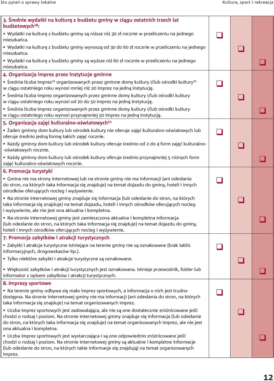 Wydatki na kulturę z budżetu gminy wynoszą od 30 do 60 zł rocznie w przeliczeniu na jednego mieszkańca.