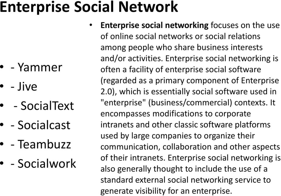 0), which is essentially social software used in "enterprise" (business/commercial) contexts.