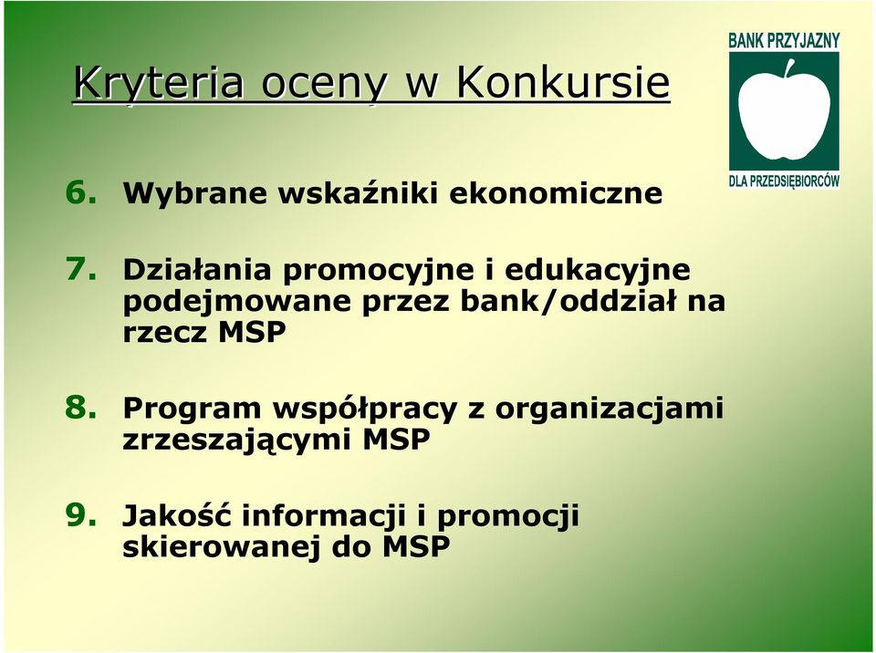 bank/oddział na rzecz MSP 8.