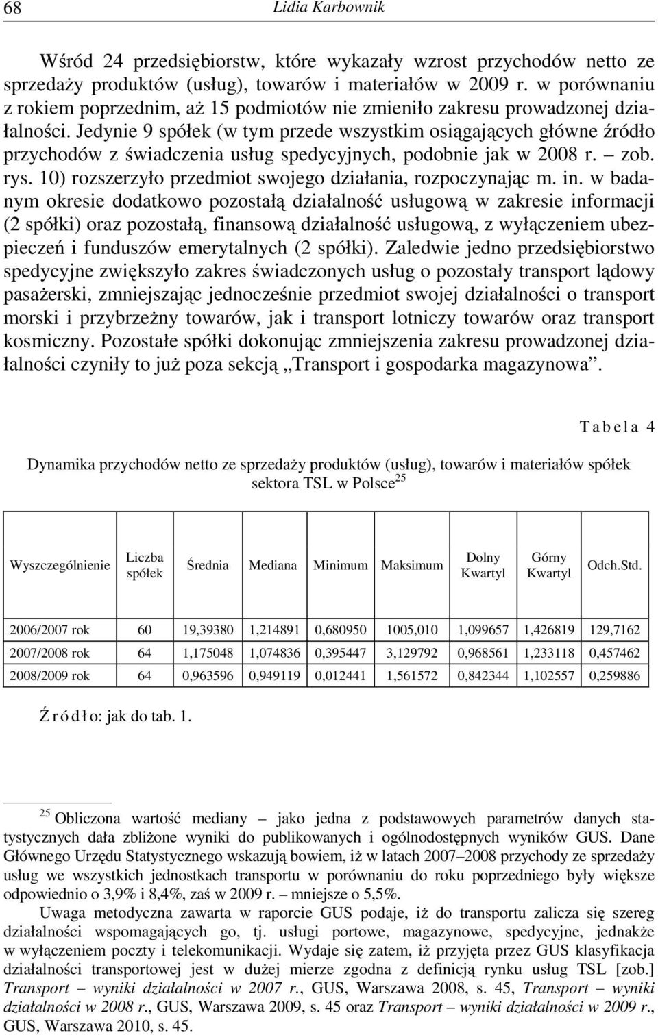 Jedynie 9 spółek (w tym przede wszystkim osi gaj cych główne ródło przychodów z wiadczenia usług spedycyjnych, podobnie jak w 2008 r. zob. rys.