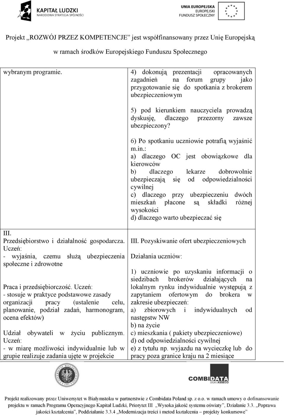 zawsze ubezpieczony? 6) Po spotkaniu uczniowie potrafią wyjaśnić m.in.