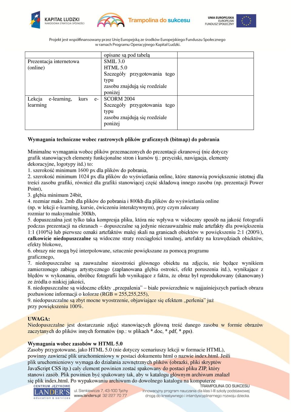 plików graficznych (bitmap) do pobrania Minimalne wymagania wobec plików przeznaczonych do prezentacji ekranowej (nie dotyczy grafik stanowiących elementy funkcjonalne stron i kursów tj.