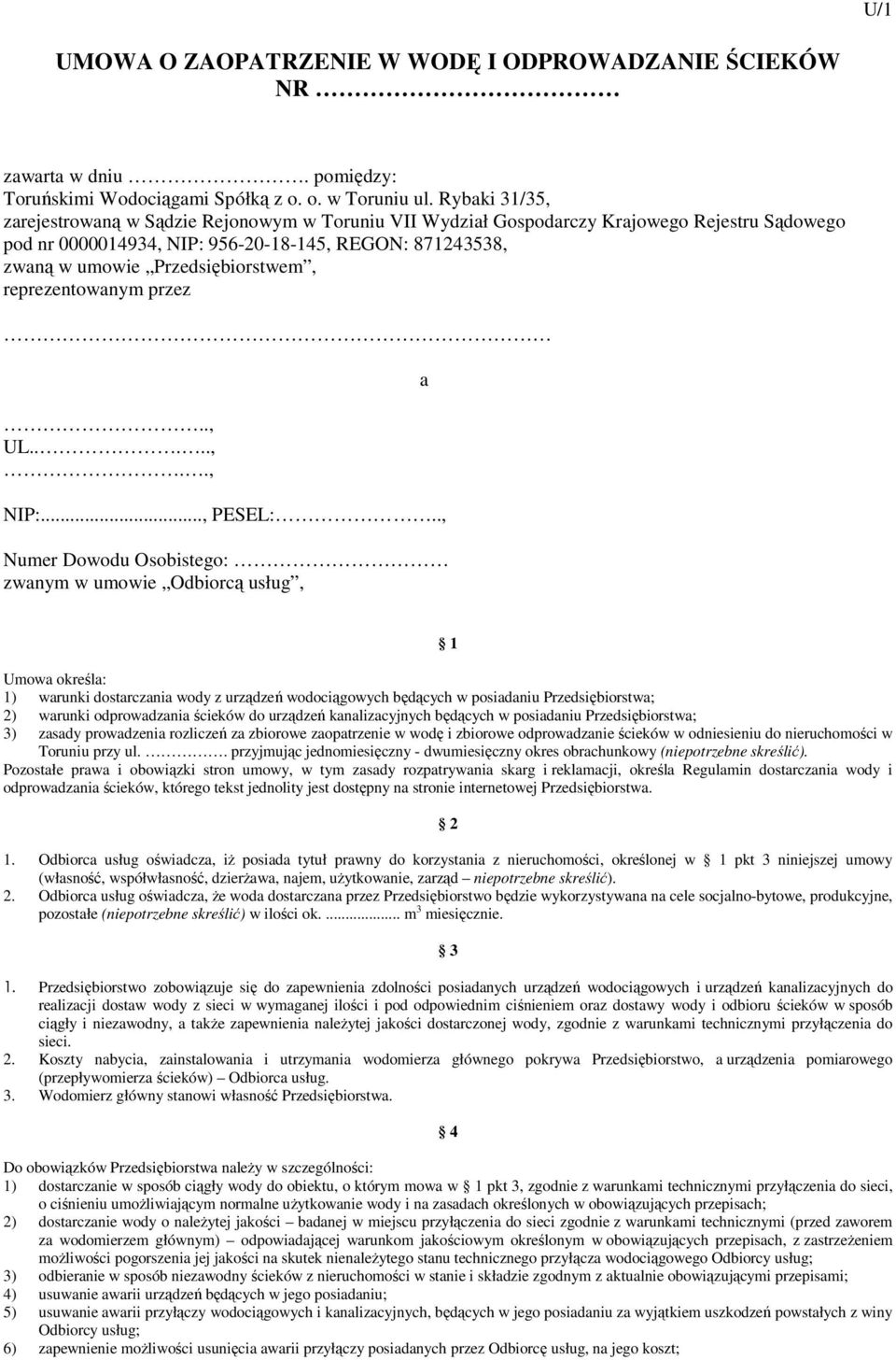 Przedsiębiorstwem, reprezentowanym przez.., UL.....,.., NIP:..., PESEL:.
