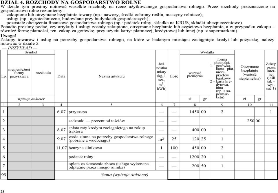 : agrotechniczne, budowlane przy budynkach gospodarczych); pozostałe obciążenia finansowe gospodarstwa rolnego (np.: podatek rolny, składka na KRUS, składki ubezpieczeniowe).