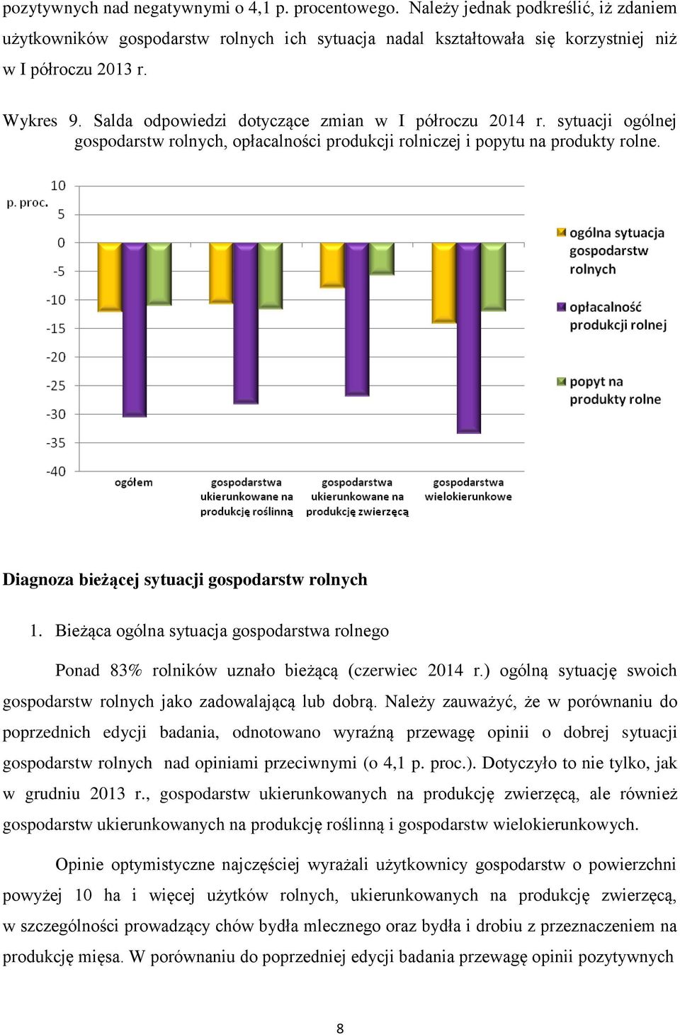 Diagnoza bieżącej sytuacji gospodarstw rolnych 1. Bieżąca ogólna sytuacja gospodarstwa rolnego Ponad 83% rolników uznało bieżącą (czerwiec 2014 r.