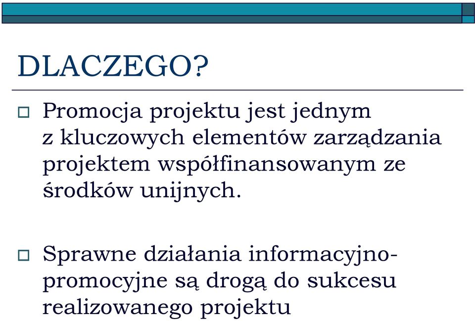 elementów zarządzania projektem współfinansowanym