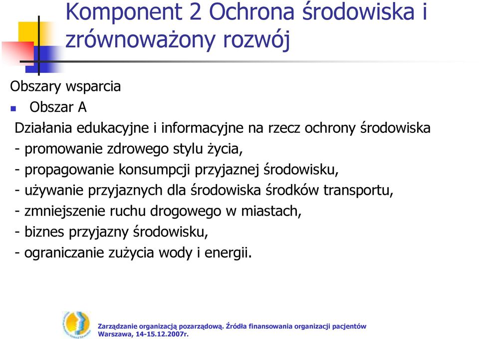 konsumpcji przyjaznej środowisku, - uŝywanie przyjaznych dla środowiska środków transportu, -