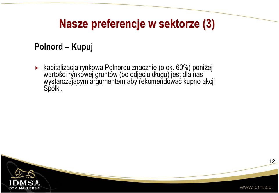 60%) poniżej wartości rynkowej gruntów (po odjęciu długu)